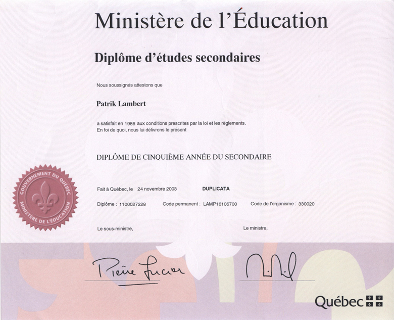 Diplome Etude Secondaire Cinquieme annee
